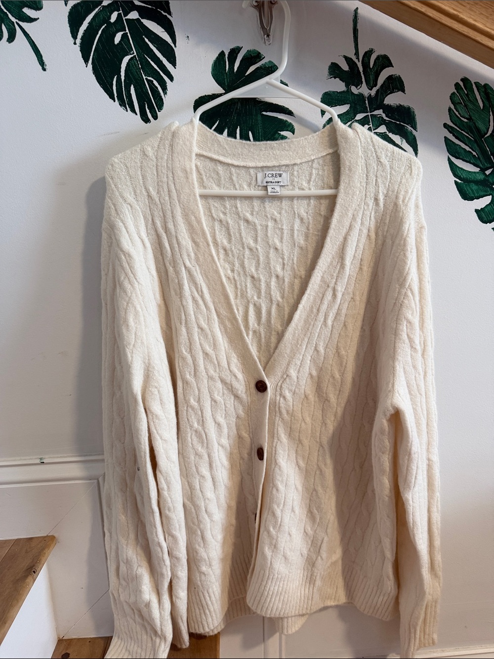 J. Crew Cream Cable Knit V-Neck Button Cardigan